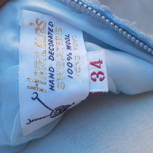 VTG 60s Hand Beaded Blue Sequin Wool Party Evening blouse sleeveless Top S M - Picture 6 of 14